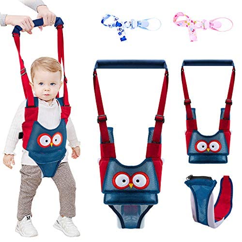 Arnes Bebe para Caminar Primeros Pasos, INPHER Tirantes Andar Bebe Respirables, Andador Bebes, Correa de Seguridad Ajustable, con 2 Cadenas para Chupetes, Azul