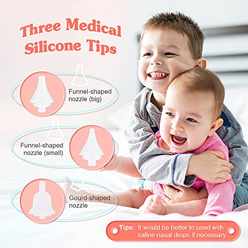 Aspirador Nasal, Aspirador Nasal Eléctrico Recargable Sacamocos Bebe con Música Suave, Aspirador Nasal Bebe 3 Niveles Ajustables Succión Aspiradores Nasales, Limpiador de Nariz 3 Puntas de Silicona