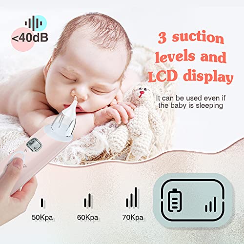 Aspirador Nasal, Aspirador Nasal Eléctrico Recargable Sacamocos Bebe con Música Suave, Aspirador Nasal Bebe 3 Niveles Ajustables Succión Aspiradores Nasales, Limpiador de Nariz 3 Puntas de Silicona