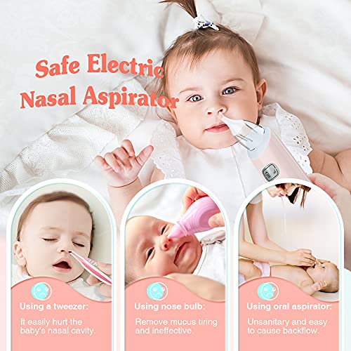 Aspirador Nasal, Aspirador Nasal Eléctrico Recargable Sacamocos Bebe con Música Suave, Aspirador Nasal Bebe 3 Niveles Ajustables Succión Aspiradores Nasales, Limpiador de Nariz 3 Puntas de Silicona