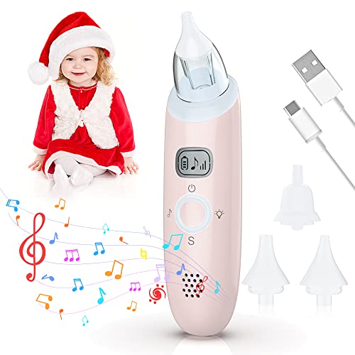 Aspirador Nasal, Aspirador Nasal Eléctrico Recargable Sacamocos Bebe con Música Suave, Aspirador Nasal Bebe 3 Niveles Ajustables Succión Aspiradores Nasales, Limpiador de Nariz 3 Puntas de Silicona