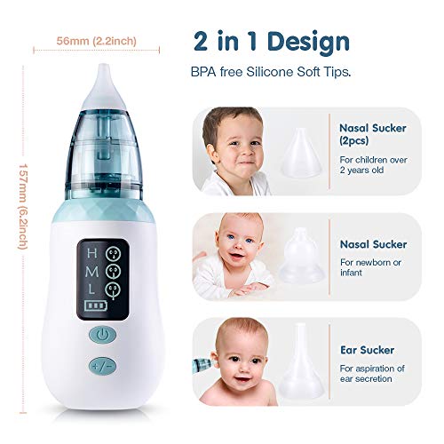 Aspirador Nasal Bébé, Aspirador Nasal Sacamocos Bebe Pantalla LED, Aspirador Nasal Electrico 3 Niveles de Succión, Aspirador Nasal Bébé 4 Cabezal de Silicona Aspiradores Nasales