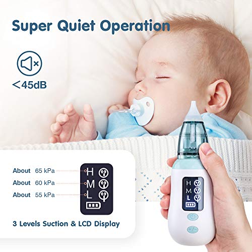 Aspirador Nasal Bébé, Aspirador Nasal Sacamocos Bebe Pantalla LED, Aspirador Nasal Electrico 3 Niveles de Succión, Aspirador Nasal Bébé 4 Cabezal de Silicona Aspiradores Nasales