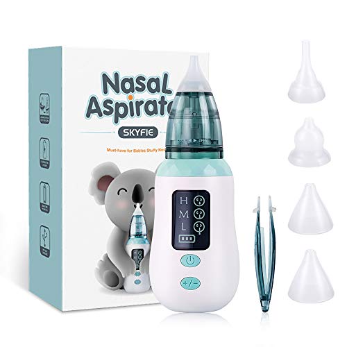 Aspirador Nasal Bébé, Aspirador Nasal Sacamocos Bebe Pantalla LED, Aspirador Nasal Electrico 3 Niveles de Succión, Aspirador Nasal Bébé 4 Cabezal de Silicona Aspiradores Nasales