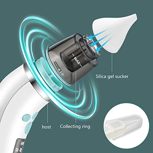 Aspirador nasal bebes，aspirador nasal bebe electrico,Pantalla LED de carga USB con 3 niveles de succión, 4 tamaños de cabezal de silicona, aspirador nasal neonatal portátil