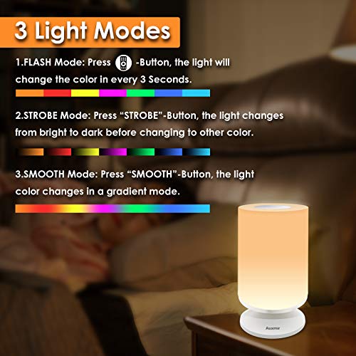 Auxmir Luz Nocturna, Lámparas de Mesita de Noche Inalámbrica Recargable, Control Táctil y Remoto, 11 Colores de Luz LED Regulable, Lámpara Ambiente Temporizador para Dormir Bebé