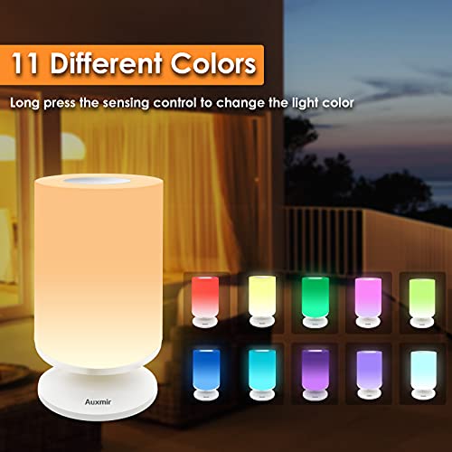 Auxmir Luz Nocturna, Lámparas de Mesita de Noche Inalámbrica Recargable, Control Táctil y Remoto, 11 Colores de Luz LED Regulable, Lámpara Ambiente Temporizador para Dormir Bebé