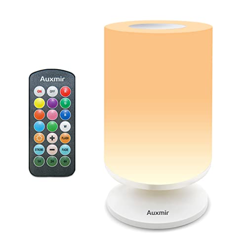 Auxmir Luz Nocturna, Lámparas de Mesita de Noche Inalámbrica Recargable, Control Táctil y Remoto, 11 Colores de Luz LED Regulable, Lámpara Ambiente Temporizador para Dormir Bebé