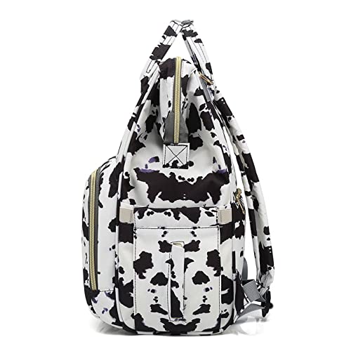 Awasa Bolsa de pañales con Estampado de Manchas de Vaca Mochila Maternidad Bolsa Cambiador Mochilas Mochila Blanco