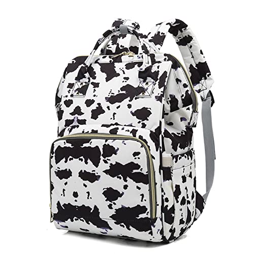 Awasa Bolsa de pañales con Estampado de Manchas de Vaca Mochila Maternidad Bolsa Cambiador Mochilas Mochila Blanco