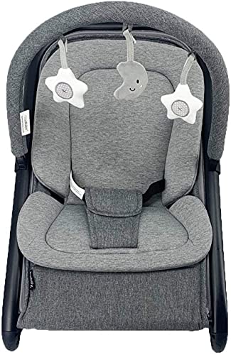 Babify Hamaca de Bebé Baby Swing - Ajustable en balanceo/fija - Barra de Juguetes - Plegado Compacto - Reductor Incluido - Color Gris