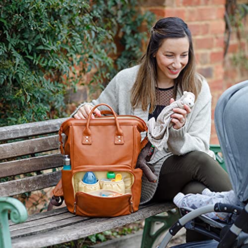 Baby Uma Elegante bolsa de cambio de piel vegana – Mochila unisex para bebé, una verdadera bolsa Mary Poppins con compartimentos, marrón