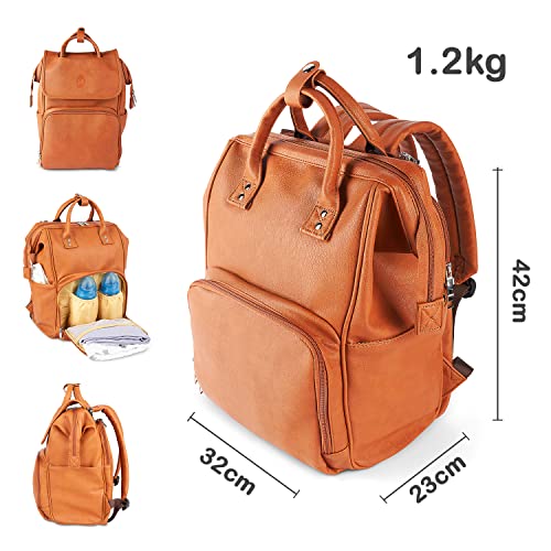 Baby Uma Elegante bolsa de cambio de piel vegana – Mochila unisex para bebé, una verdadera bolsa Mary Poppins con compartimentos, marrón