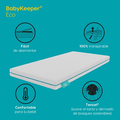 BabyKeeper | Colchón de Cuna Eco | Núcleo ECA Antiahogo | Funda 3D Transpirable | Previene la plagiocefalia (50x80)