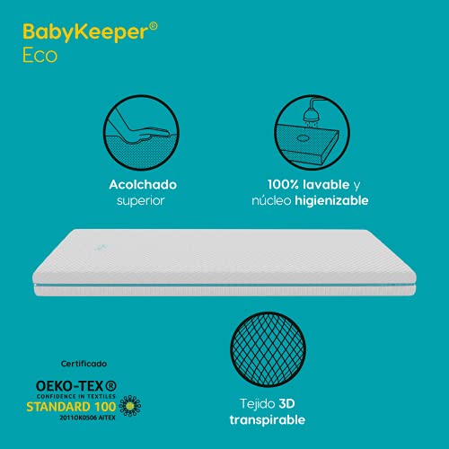 BabyKeeper | Colchón de Cuna Eco | Núcleo ECA Antiahogo | Funda 3D Transpirable | Previene la plagiocefalia (50x80)