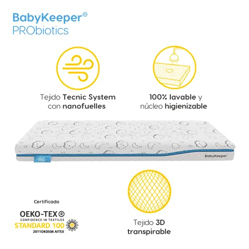 BabyKeeper | Colchón de Cuna PROBiotic | Previene la Muerte súbita | Tecnología Auto Higienizante | Avisa de la Fiebre | Previene la plagiocefalia (50x80)