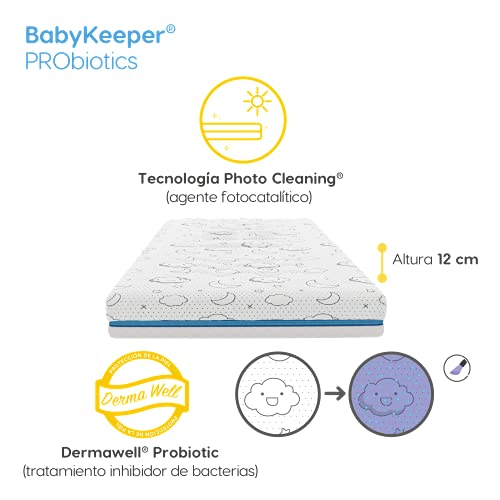 BabyKeeper | Colchón de Cuna PROBiotic | Previene la Muerte súbita | Tecnología Auto Higienizante | Avisa de la Fiebre | Previene la plagiocefalia (50x80)