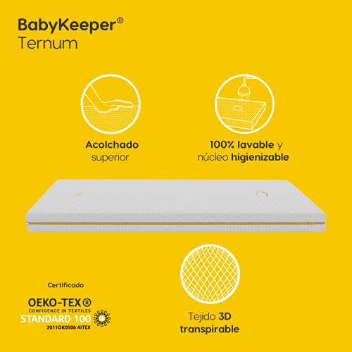 BabyKeeper | Colchón de Cuna Ternum | Núcleo ECA Antiahogo | Funda 3D Transpirable | Previene la plagiocefalia (50x80)