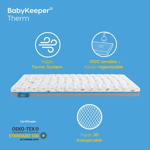 BabyKeeper | Colchón de Cuna Therm | Previene la Muerte súbita | Tecnología Auto Higienizante | Avisa de la Fiebre | Previene la plagiocefalia (57x117)