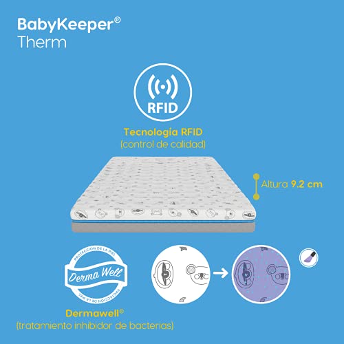 BabyKeeper | Colchón de Cuna Therm | Previene la Muerte súbita | Tecnología Auto Higienizante | Avisa de la Fiebre | Previene la plagiocefalia (57x117)