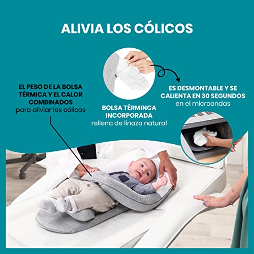 Babymoov Cloudnest Cocoon Reductor Para Bebés, Con Calentador Integrado Para Aliviar Los Cólicos - Algodón Orgánico Oeko-tex, Fabricado En Europa, Gris