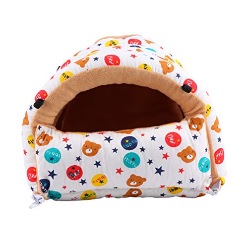 Balacoo Cama de animal pequeño de invierno patrón de oso de estrella jaula de dormir para mascotas cama de hámster de invierno cama de squerrail casa de mascotas para hámster conejo ardilla tamaño l