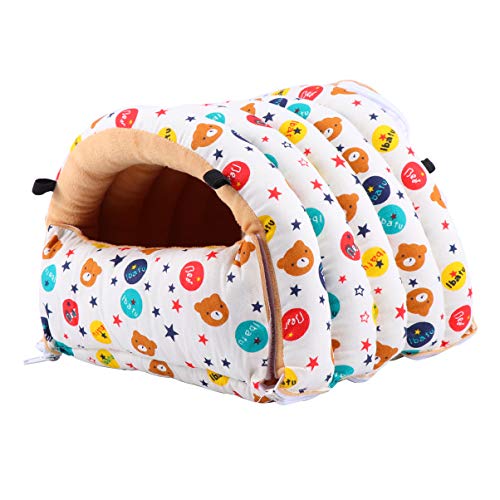 Balacoo Cama de animal pequeño de invierno patrón de oso de estrella jaula de dormir para mascotas cama de hámster de invierno cama de squerrail casa de mascotas para hámster conejo ardilla tamaño l