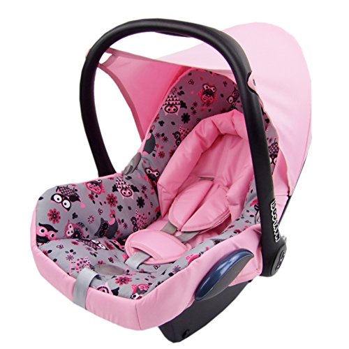 Bambiniwelt Funda de repuesto compatible con Maxi-Cosi CabrioFix para portabebés, juego completo de 6 piezas (búho S12 rosa)