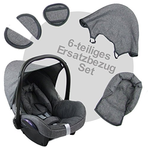 Bambiniwelt - Funda de repuesto compatible con Maxi-Cosi CabrioFix para portabebés, juego completo de 6 piezas (gris jaspeado y gris oscuro)