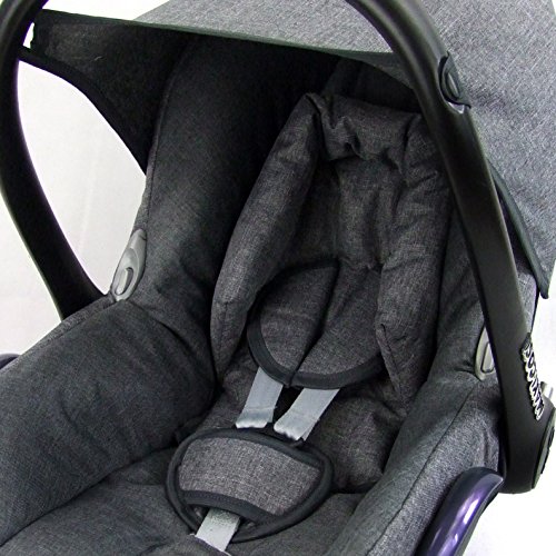 Bambiniwelt - Funda de repuesto compatible con Maxi-Cosi CabrioFix para portabebés, juego completo de 6 piezas (gris jaspeado y gris oscuro)