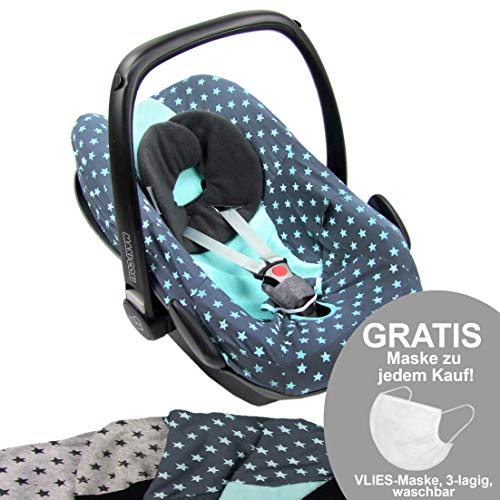 Bambiniwelt - Funda de verano, funda de tejido de rizo, compatible con Maxi Cosi estrellas PEBBLE (gris claro y negras), XX