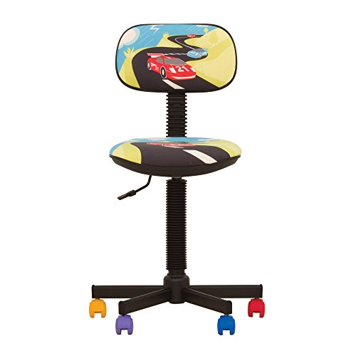 BAMBO – Silla de escritorio, infantil, ergonómica, altura del asiento de 42 cm a 56 cm, altura del respaldo ajustable, giratoria en 360°, ruedas multicolor (Turbo/Multicolor)