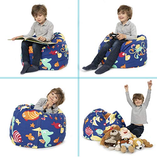 BANBALOO- Bolsa Puff XL para guardar juguetes de peluche-Saco almacenamiento para cojines y mantas convertible en sillón para niños- Organizador infantil.