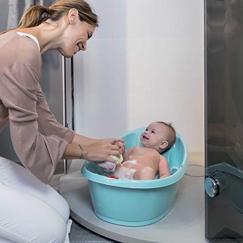 Bañera Onda Baby - Base antideslizante, con termómetro digital incorporado - Soporte trasero en ángulo para mayor comodidad - Se adapta al inerior de la bañera o la ducha - Azul claro