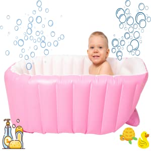 Bañera Plegable Bebé - Bañera Hinchable Bebe - Bañera Portátil Grande Para Bebés - Cómoda Bañera De Viaje Para Bebés Más Pequeños Y Más Grandes - Baño Seguro Y Cómodo Donde Quieras (Pink)