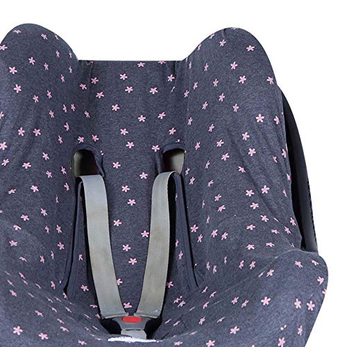 BAOBABS BCN - Funda de Algodón para Silla de Coche de Bebé | Fabricado en España | Grupo 0 - Universal | Protección transpirable y cómoda | Máxima calidad | Color Carbon Pink Old Stars