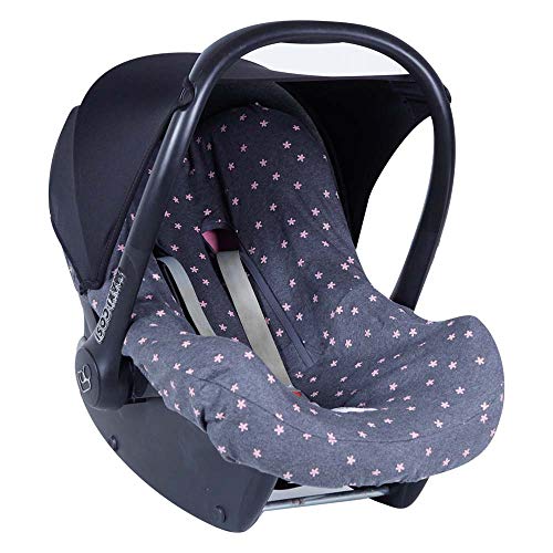 BAOBABS BCN - Funda de Algodón para Silla de Coche de Bebé | Fabricado en España | Grupo 0 - Universal | Protección transpirable y cómoda | Máxima calidad | Color Carbon Pink Old Stars