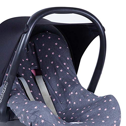 BAOBABS BCN - Funda de Algodón para Silla de Coche de Bebé | Fabricado en España | Grupo 0 - Universal | Protección transpirable y cómoda | Máxima calidad | Color Carbon Pink Old Stars