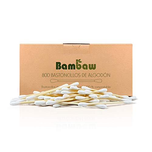 Bastoncillos para Oídos de Bambú | Bastoncillos Ecológicos | Palillos Limpiadores de Oídos | Bastoncillos de Madera | Biodegradables | Bote Dispensador Ecológico | 800 Unidades | Bambaw