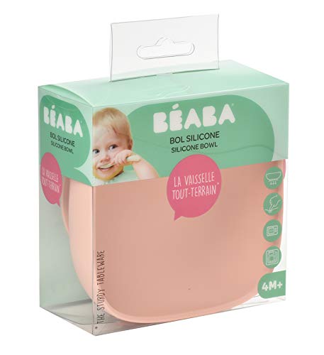 BÉABA Bol de Silicona con Ventosa, Cuenco para Bebés y Niños, Antideslizante, Antivuelco, Se adhiere a la perfección a la mesa y bandeja de la trona, Microondas, Comida Infantil, Rosa