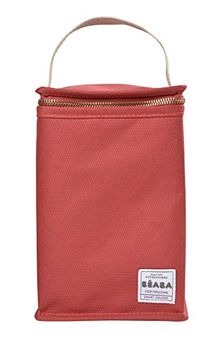 BÉABA Bolsa Isotérmica para Comida de Bebé, Gran Capacidad, Compartimento para Biberones, Funda Therma para comida Infantil, Plegable, Material Suave e Impermeable, Rojo (Terracota)