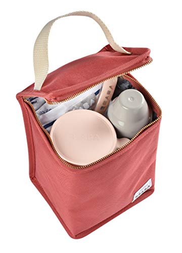 BÉABA Bolsa Isotérmica para Comida de Bebé, Gran Capacidad, Compartimento para Biberones, Funda Therma para comida Infantil, Plegable, Material Suave e Impermeable, Rojo (Terracota)