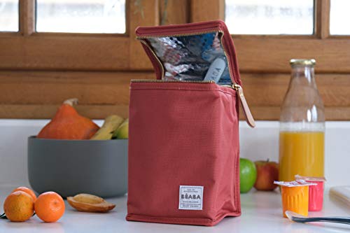 BÉABA Bolsa Isotérmica para Comida de Bebé, Gran Capacidad, Compartimento para Biberones, Funda Therma para comida Infantil, Plegable, Material Suave e Impermeable, Rojo (Terracota)