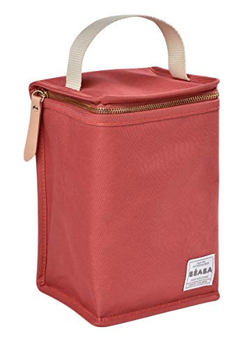 BÉABA Bolsa Isotérmica para Comida de Bebé, Gran Capacidad, Compartimento para Biberones, Funda Therma para comida Infantil, Plegable, Material Suave e Impermeable, Rojo (Terracota)