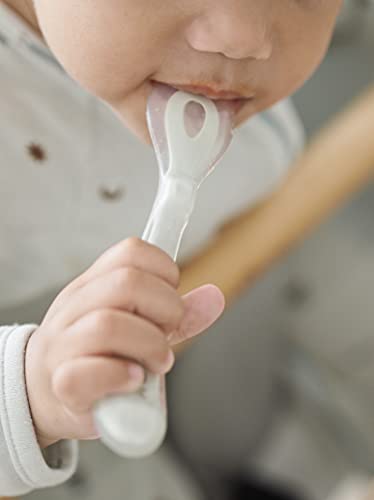 BÉABA Cuchara de aprendizaje para Bebé y Niño, Silicona, Secunda infancia, Suave, Punta redondeada, Mango ergonómico, Gris