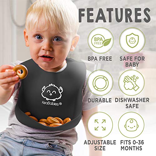 Bebé Baberos De silicona - Babero de Silicona Impermeable y Fácil de limpiar para Bebés - Baberos de Alimentación para Bebés con Bolsillo Grande para Recolector de Alimentos (Too Cool)