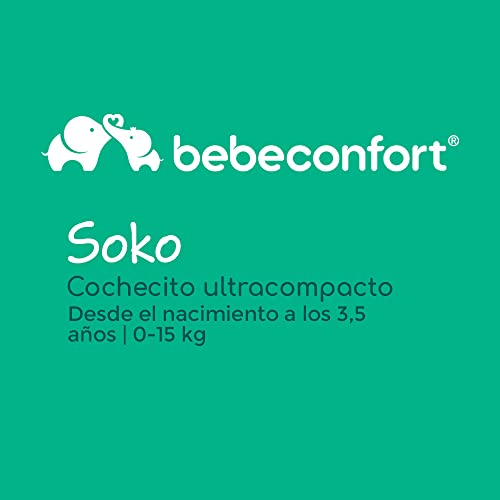 Bebe Confort Soko Silla de paseo ligera y compacta, sólo 5,6 kg, reclinable en posición horizontal para recién nacidos, plegable con una sola mano, para niños de 0 a 15 kg, color, Shadow Block (gris)