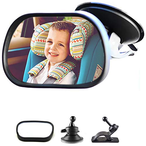 Bebé Espejo Retrovisor, Espejo de Bebé en el Coche, espejo del asiento trasero para Asiento para bebé con ventosas y soporte, espejo de seguridad para bebé con vista trasera ajustable