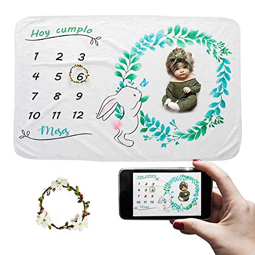 Bebé Manta Mensual Hito Franela Manta Mensual De Hito Para Bebé Manta Mensual De Bebé Para Fotos Regalos Personalizados Para Futuras Mamás para Bebé Recién Nacido (Conejo 100 * 150)