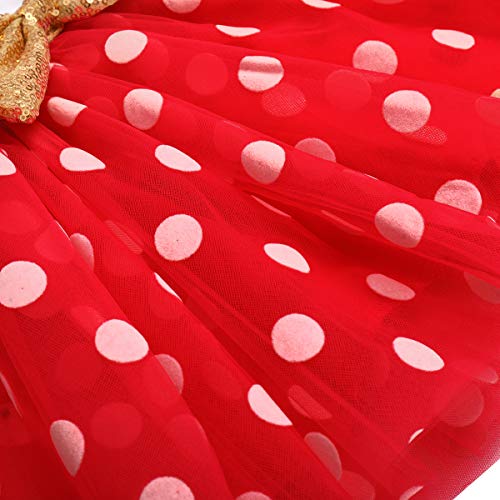 Bebé Niñas 1er/2do/3er Cumpleaños Traje Minnie Princesa Vestido de Manga Corta Mameluco/Camiseta+Tutú de Tul de Lunares+Diadema 3 Piezas de Fiesta de Cumpleaños Rojo-2nd 2 Años